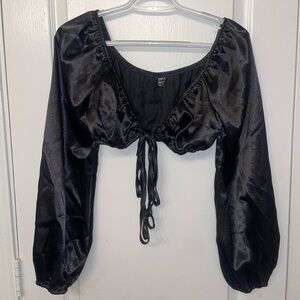 Black tie front crop top